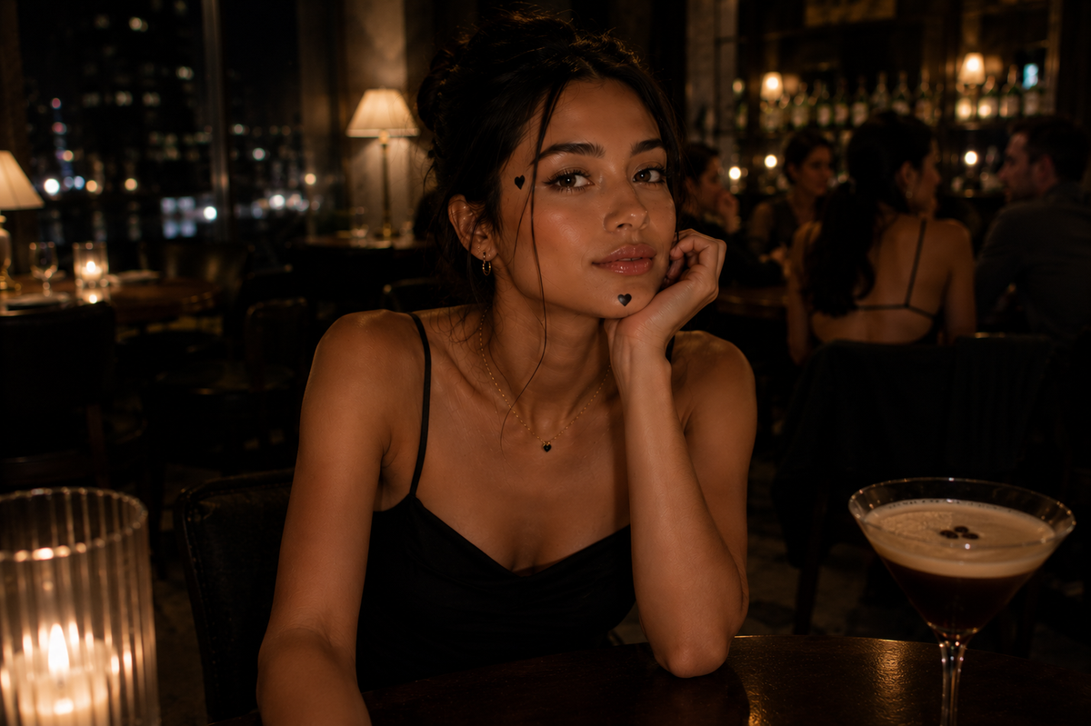 a woman sitting at a table