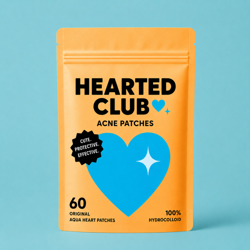 a yellow bag with a blue heart and black text
