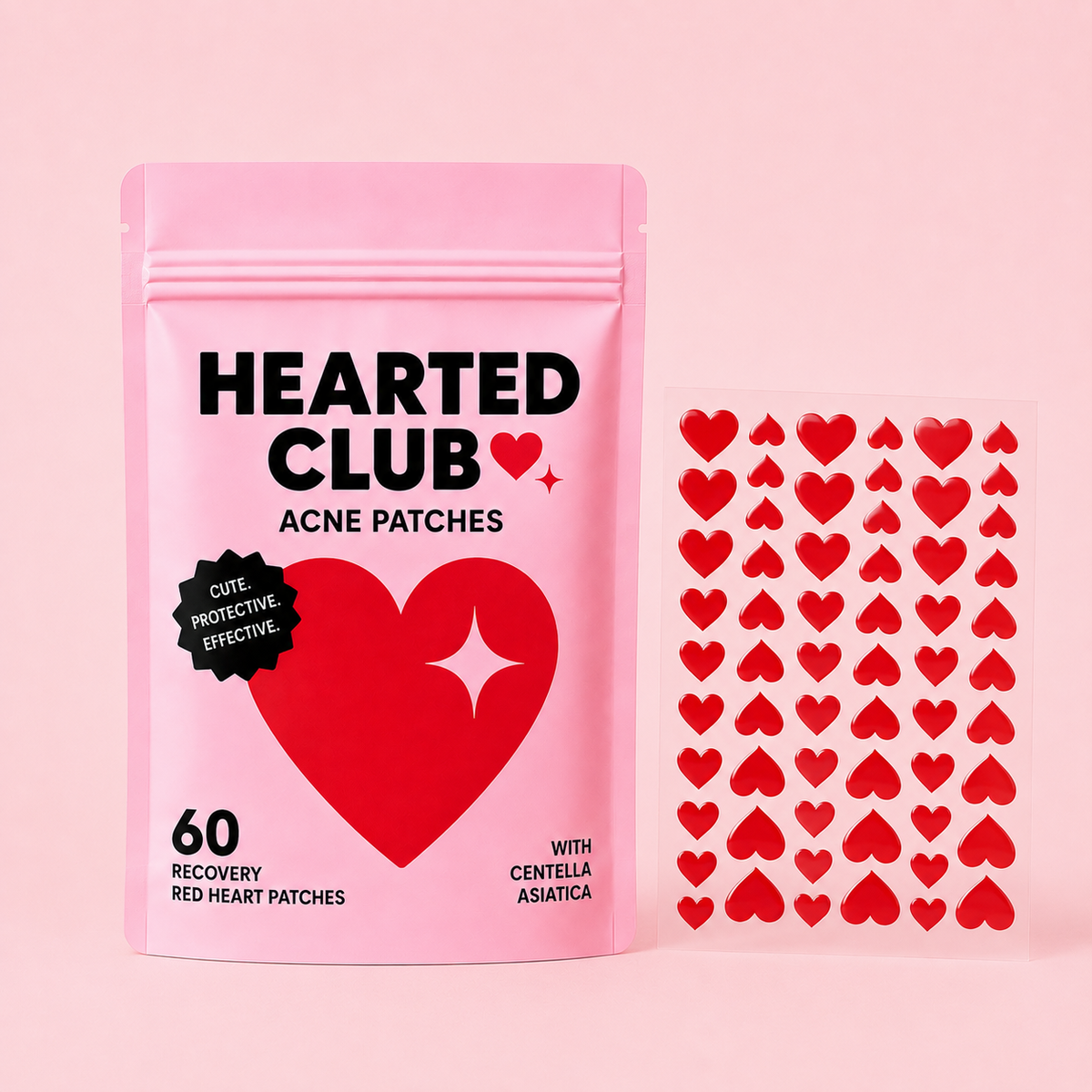 a pink bag with a red heart and a sticker